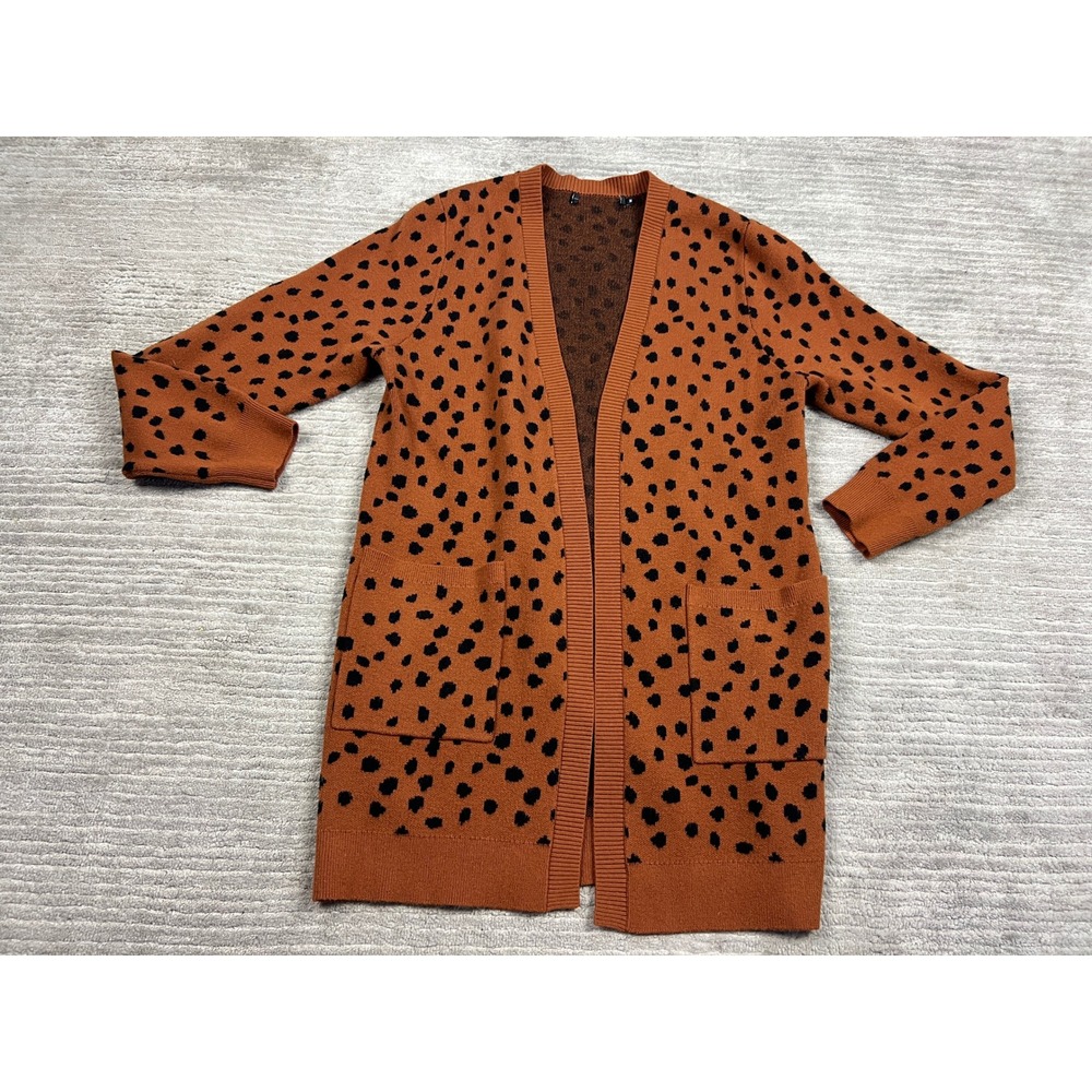 Unbranded Cardigan Womens M Rust Orange Dalmatian Animal Print Open Front Pocket
